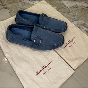 Men’s Salvatore Ferragamo Blue Suede Gancini Loafers Made in Italy Gently Used